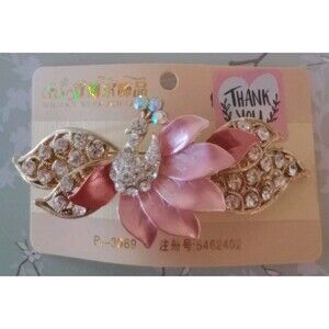 Large Ornate Hair Clip Rhinestones Pink Flower Bird Elegant Barrette Unique NWT